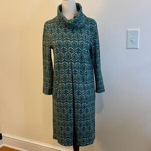 Tyler Boe Kim Cowl Neck Peacock Print Dress XS Teal Green Blue